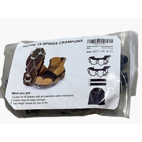 Henoty 19 Spikes Crampons Ice/ Snow Cleats Size Large Stainless Steel - Picture 3 of 5